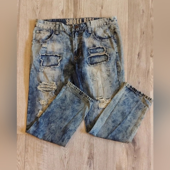 Smoke Rise Men's Size 38x 32 Blue Denim Distressed Cotton Blend 5 Pocket Jeans - Picture 8 of 8